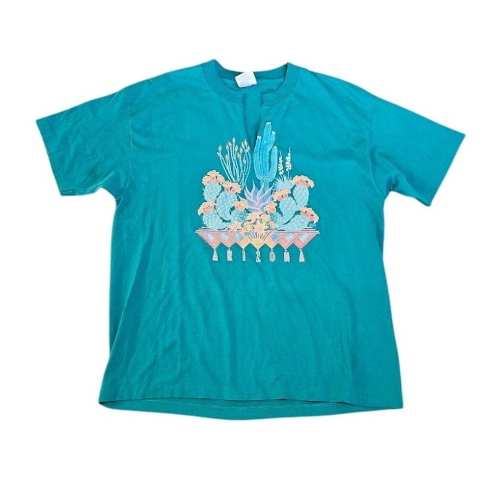 Hanes Teal Short Sleeve Tee with Pastel Cactus Graphic
